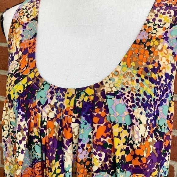 Ali Ro Colorful Floral Pleated Silk Dress Sz 12 - Picture 5 of 10
